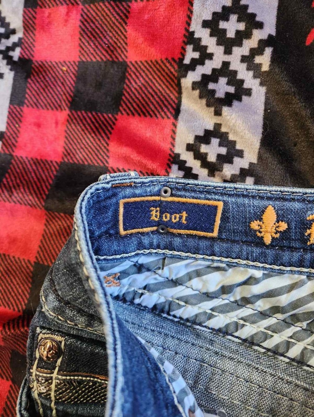 Rock Revival Roux B400 Bootcut Jeans Y2K McBling Sequin Fleur-De-Lis Sz 27 - Picture 8 of 15